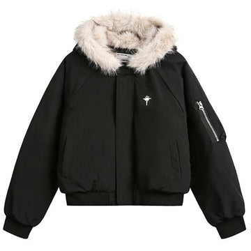 Black Faux Fur Bomber Jacket